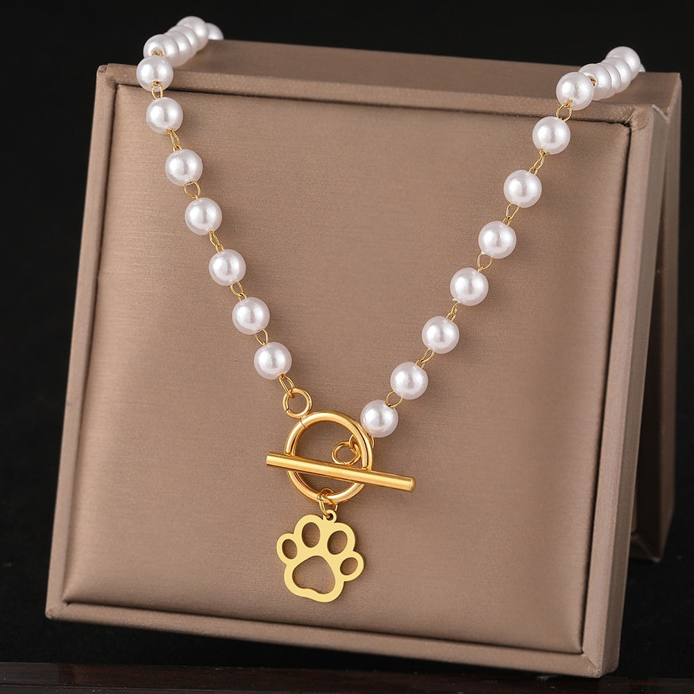 Cat Pearl Necklace - Gold - Cat necklace
