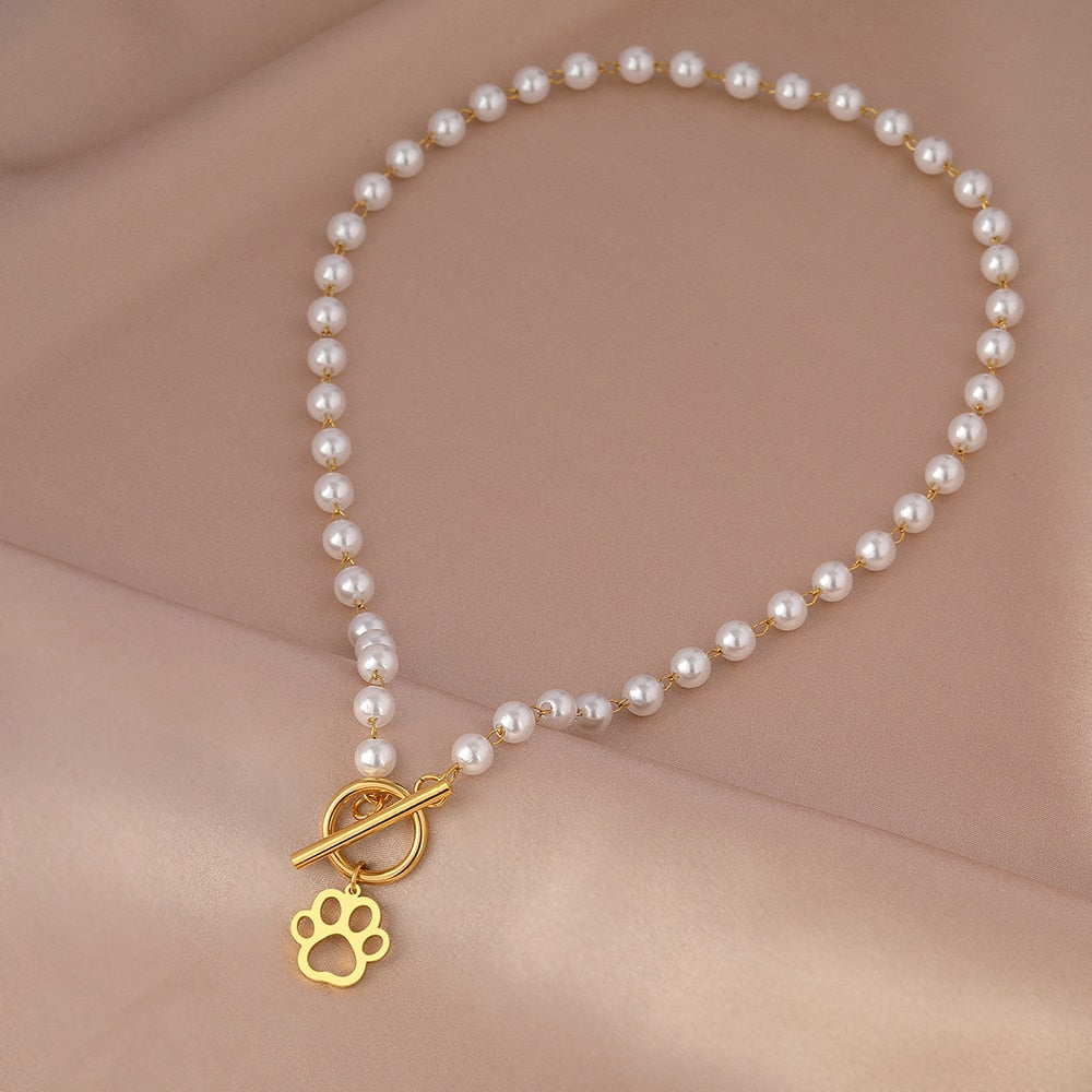 Cat Pearl Necklace - Cat necklace