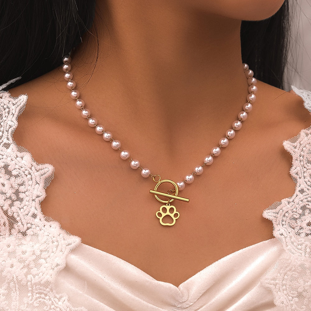 Cat Pearl Necklace - Cat necklace