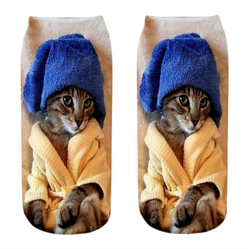 Cat Picture on Socks - Beige / EU34-40 US4-7 - Cat Socks