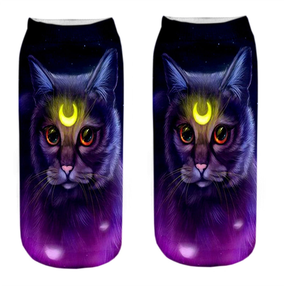 Cat Picture on Socks - Purple / EU34-40 US4-7 - Cat Socks