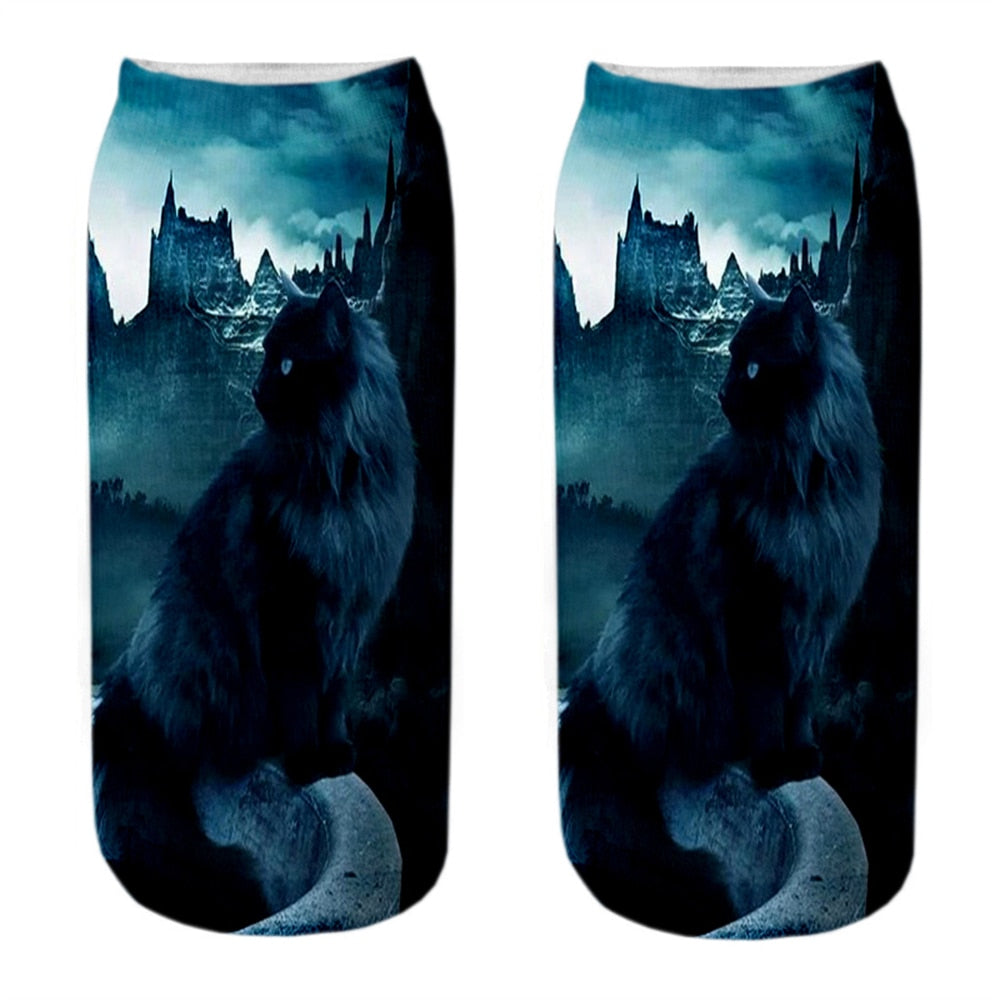 Cat Picture on Socks - Blue-Green / EU34-40 US4-7 - Cat