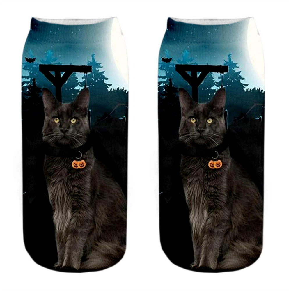 Cat Picture on Socks - Blue-B;lack / EU34-40 US4-7 - Cat