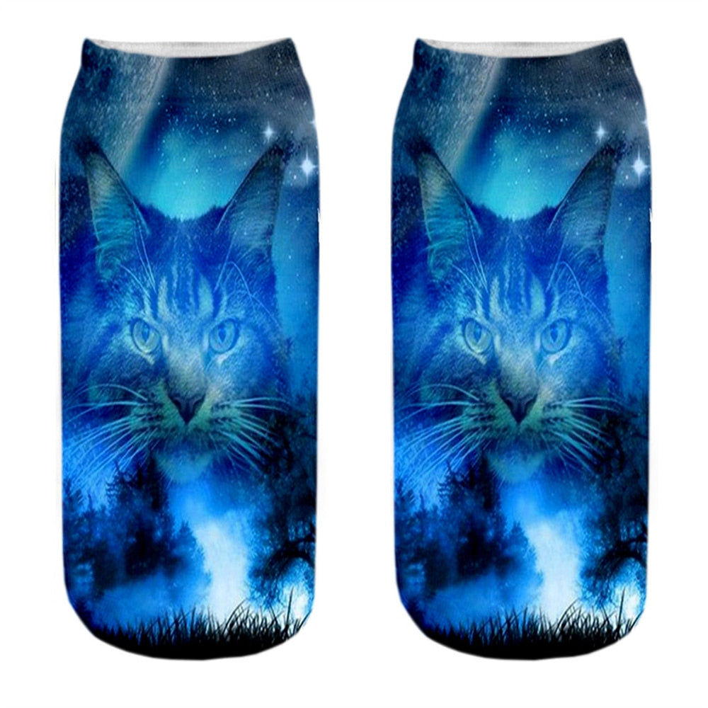 Cat Picture on Socks - Blue / EU34-40 US4-7 - Cat Socks