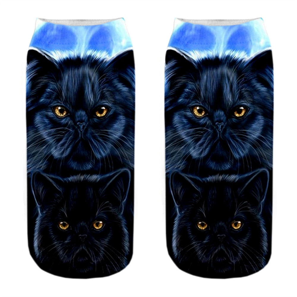 Cat Picture on Socks - Blue Light / EU34-40 US4-7 - Cat