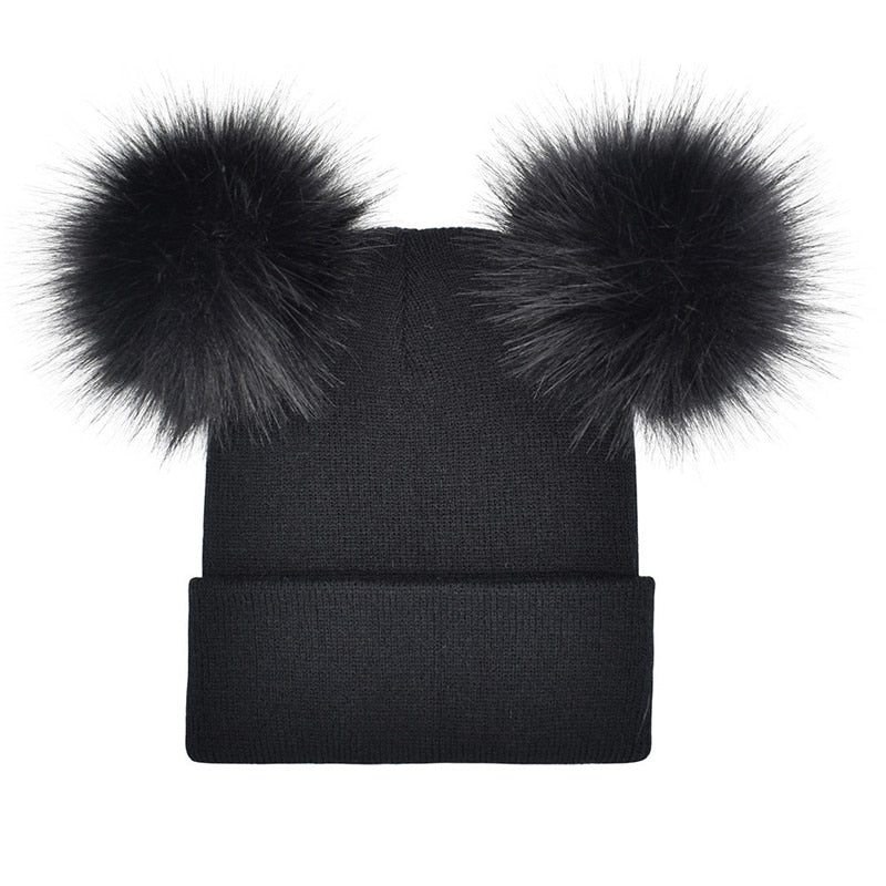 Cat pom pom Beanie - Black - Cat beanie