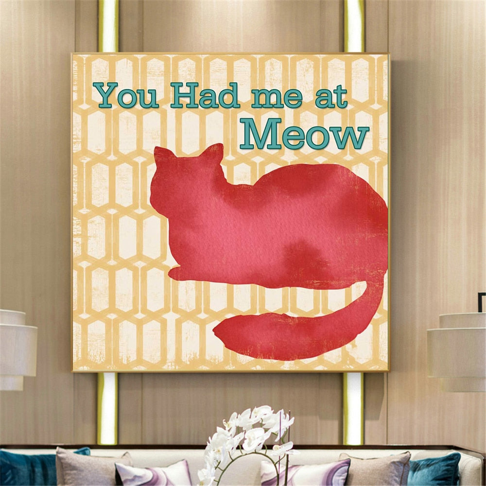 Cat Posters With Sayings - 20x20 CM Unframed / Meow - Cat
