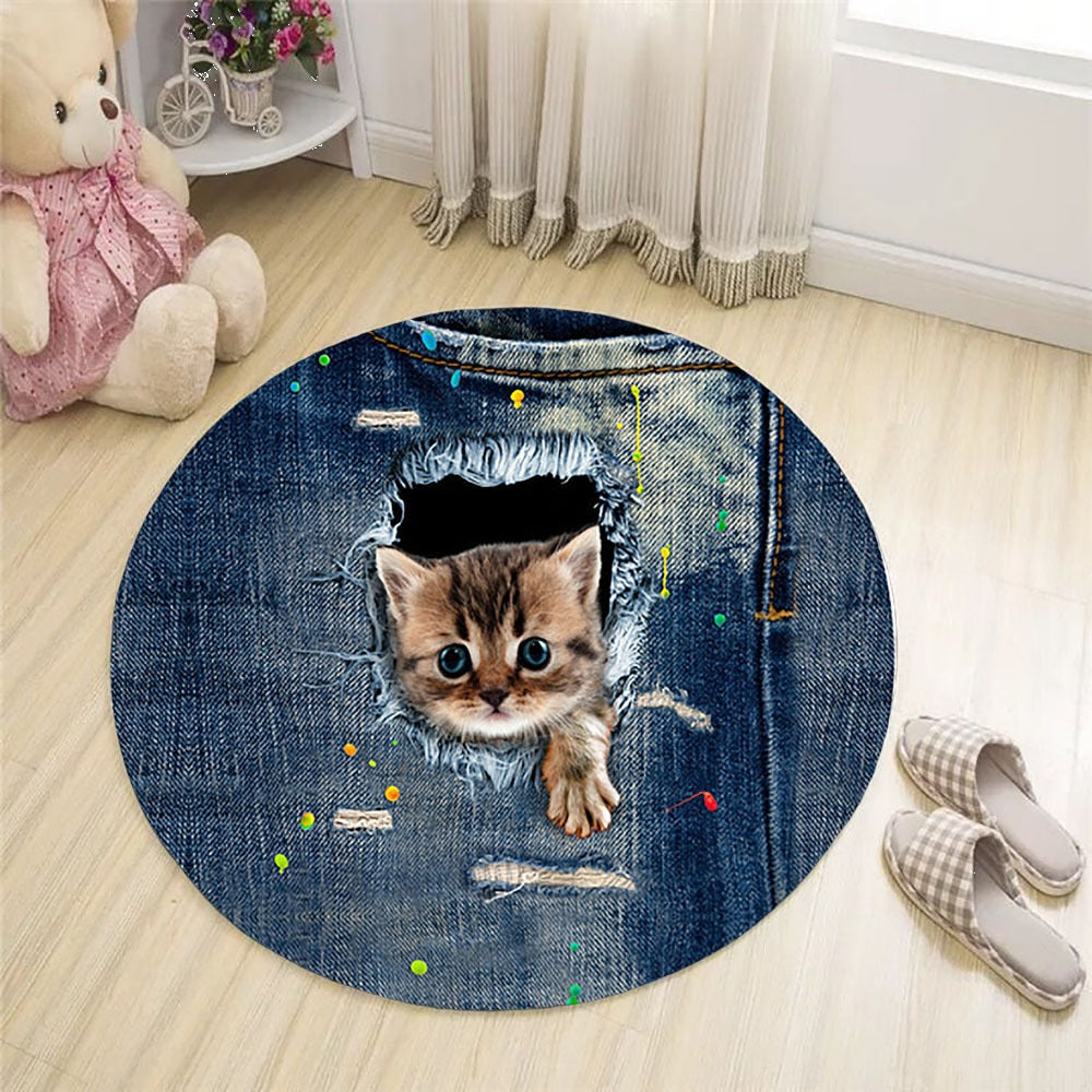 Cat Print Rug - Brown / China