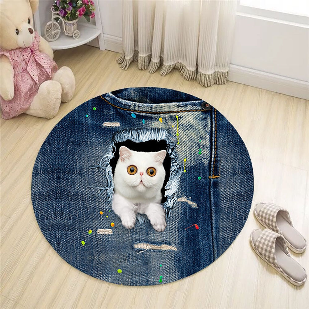 Cat Print Rug - White / China