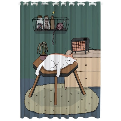 Cat Proof Curtains - Green / W100xL270cm / Hook - cat