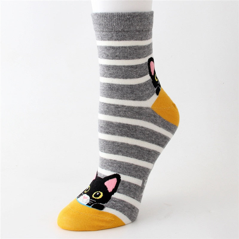 Cat Slipper Socks - Grey Stripes - Cat Socks