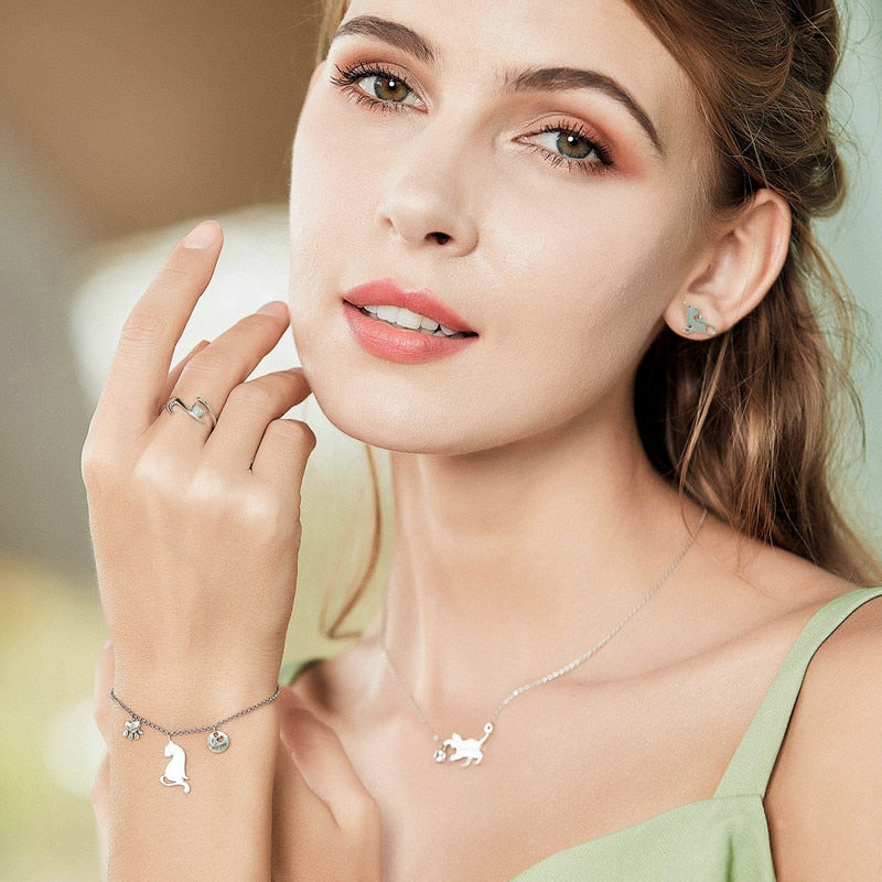 Cat Sterling Silver Necklace - Cat necklace
