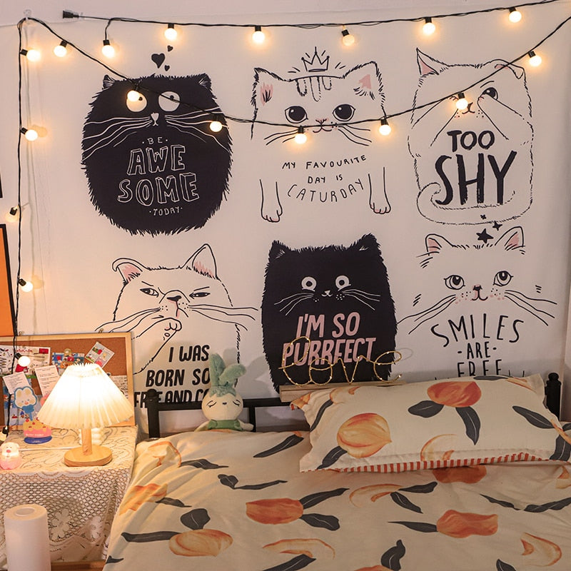 Cat Wall Tapestry - White / 100x75cm - Cat Tapestry