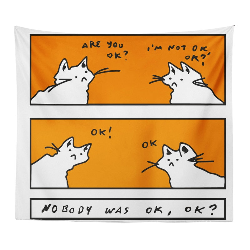 Cat Wall Tapestry - Orange / 100x75cm - Cat Tapestry