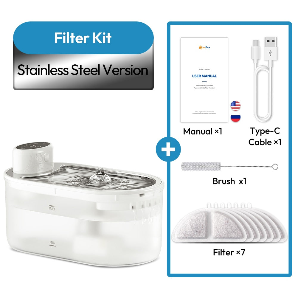 Cat Water Fountain Cordless - Stainless-Filter Kit - Cat