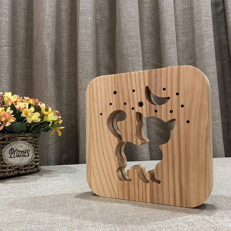 Cat Wooden Night Light