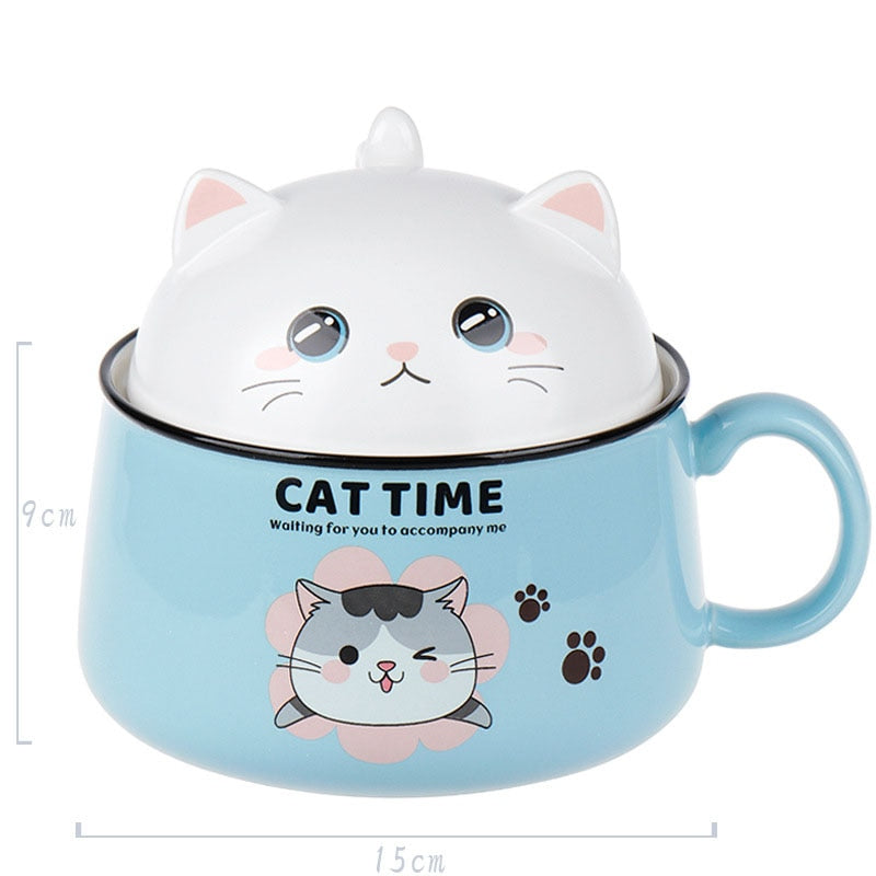 Ceramic Cat Bowl Mug - Blue