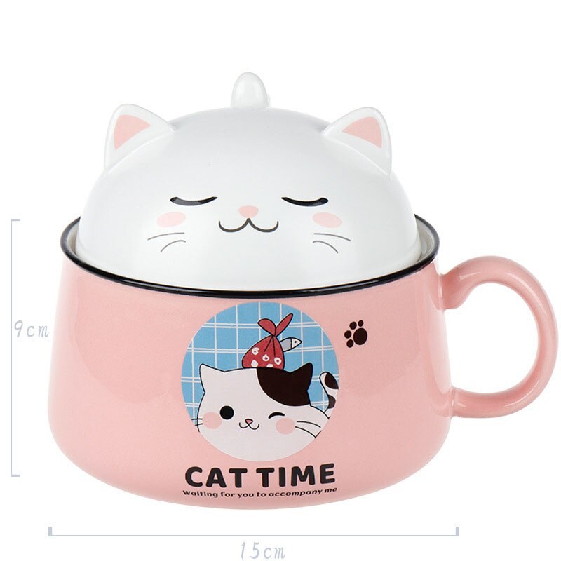 Ceramic Cat Bowl Mug - Pink