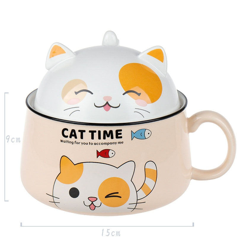Ceramic Cat Bowl Mug - Yellow