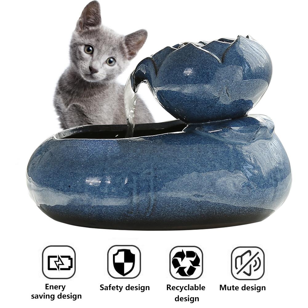 Ceramic Cat Water Fountain - Blue - Cat water fountain
