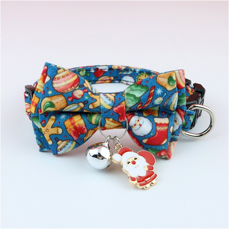 Christmas Cat Collars - Blue Bow / Neck 18-28cm - Cat