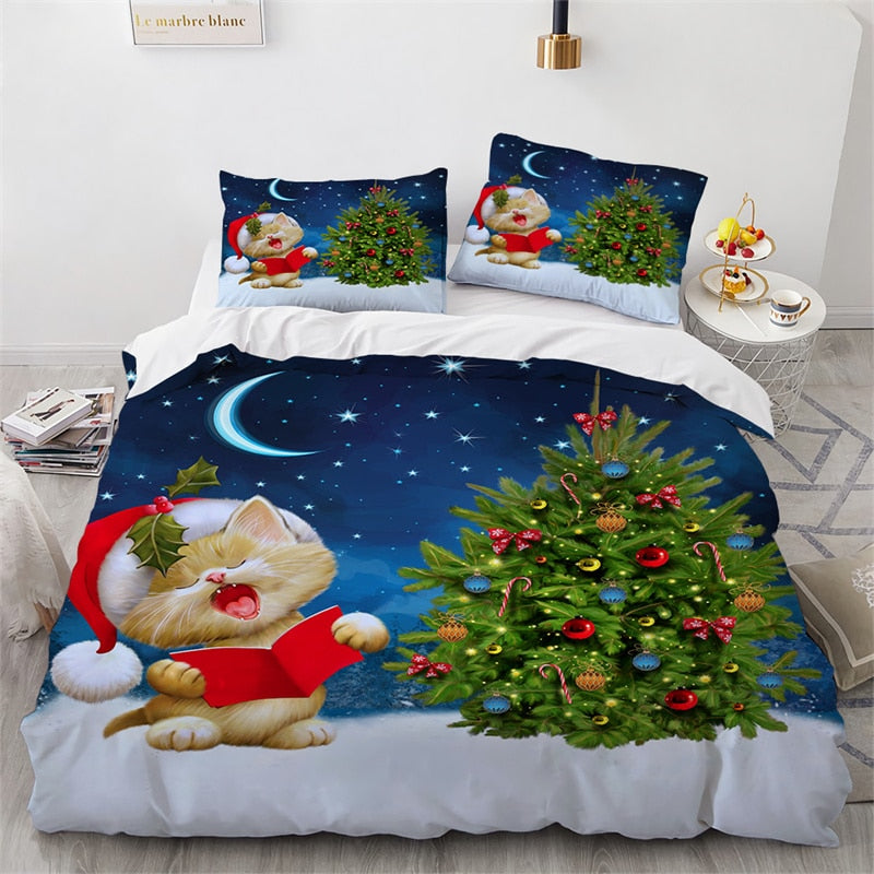 Christmas Cat Duvet Cover - Blue / 70x133cm 2pcs