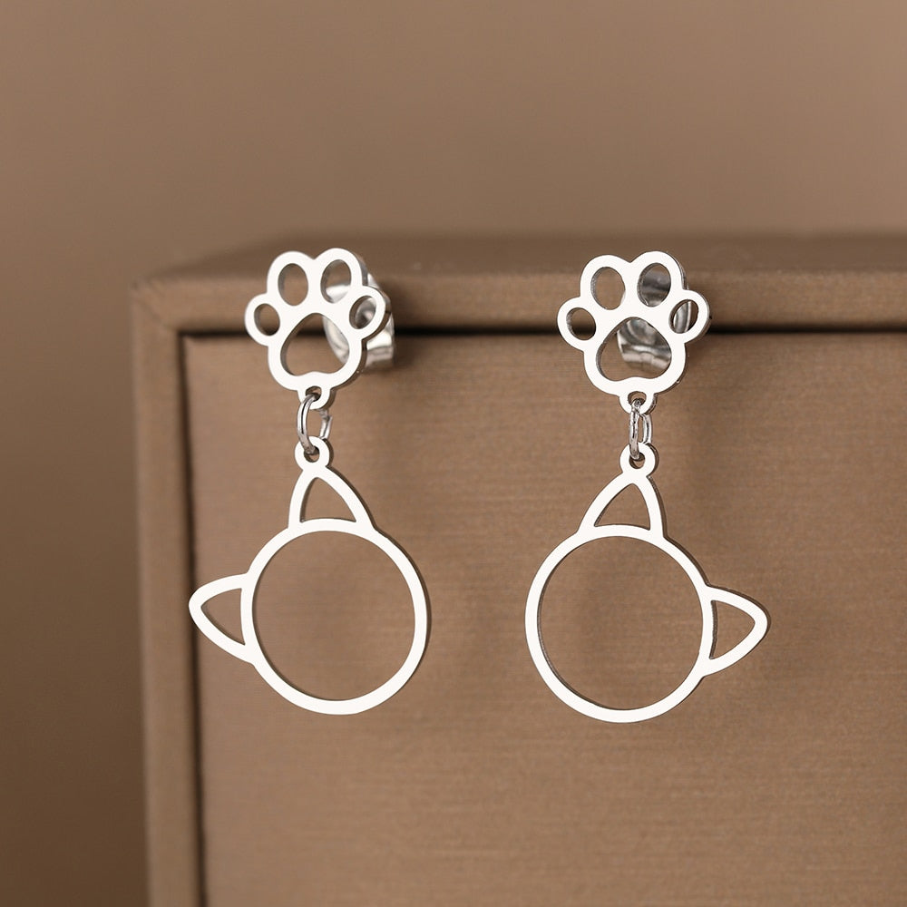 Classic Cat Earrings - Silver - Cat earrings