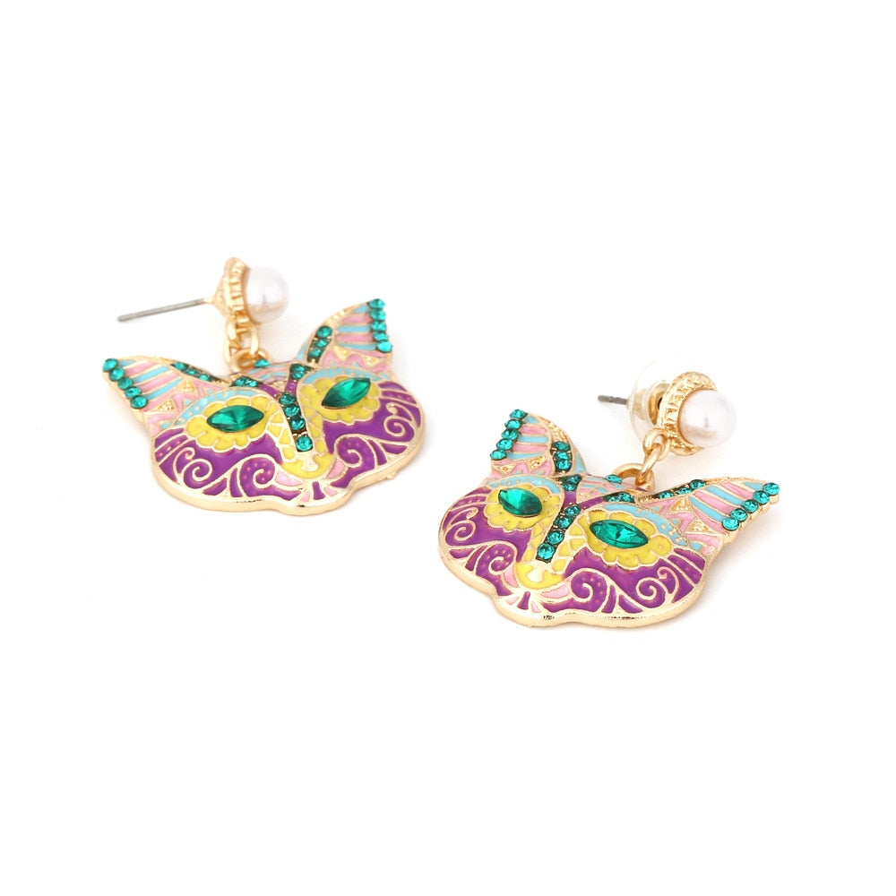 Colorful Cat Head Earrings - Cat earrings
