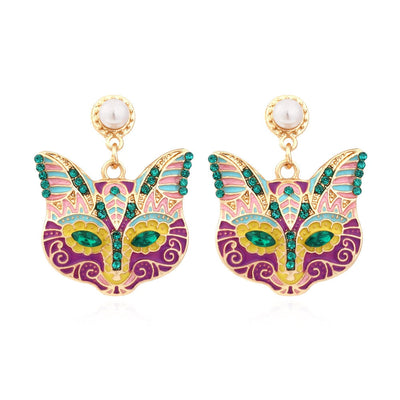 Colorful Cat Head Earrings - Purple - Cat earrings