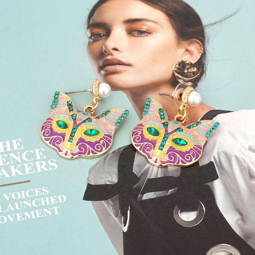 Colorful Cat Head Earrings - Cat earrings