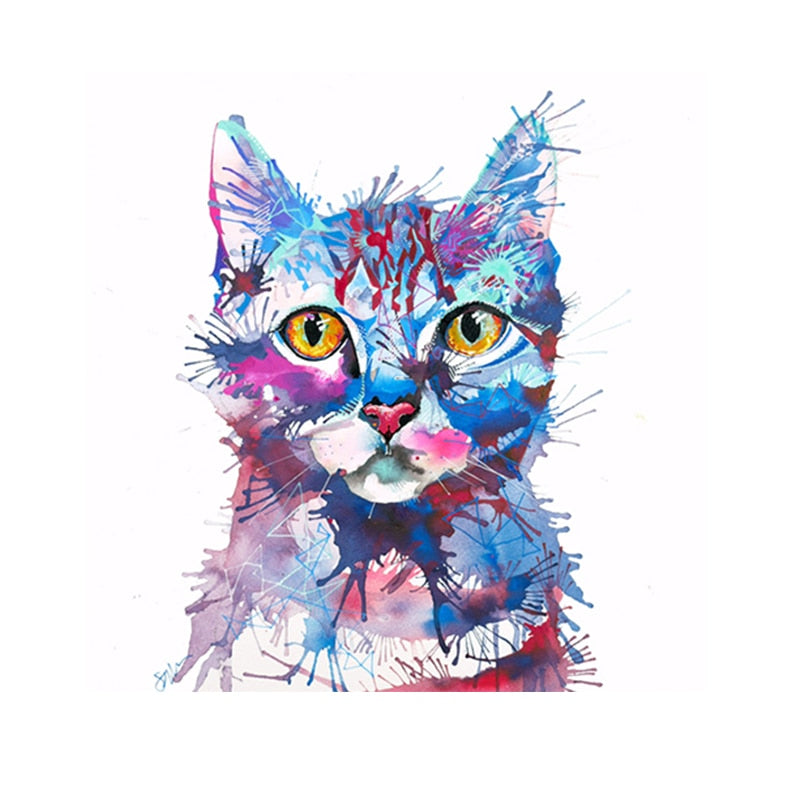 Colorful Cat Painting - 40x40cm Unframed / Blue