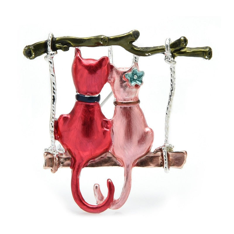 Couple Cat Brooch - Red - Couple Cat Brooch