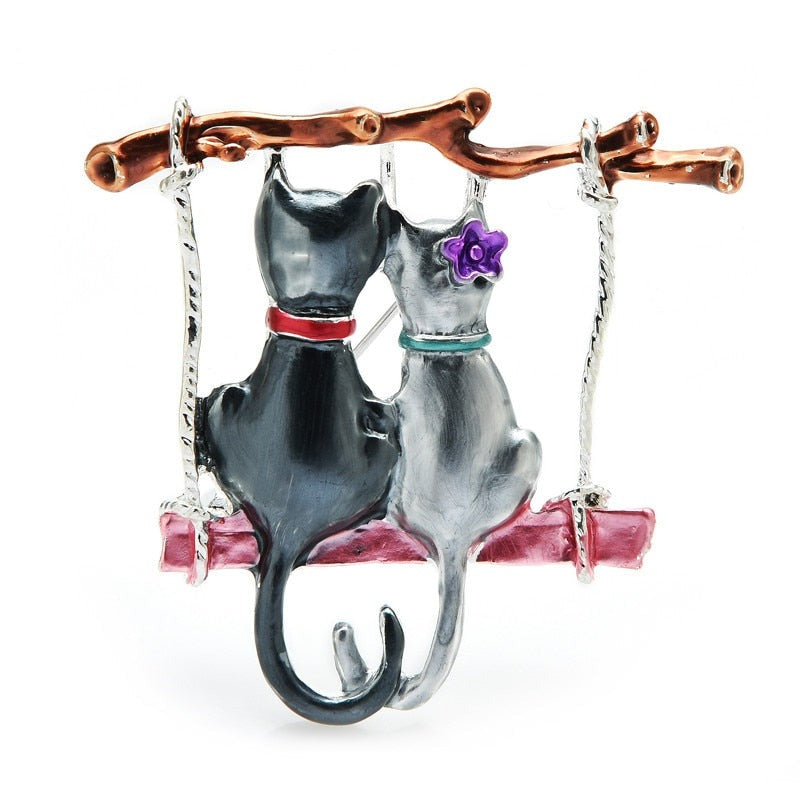 Couple Cat Brooch - Silver - Couple Cat Brooch