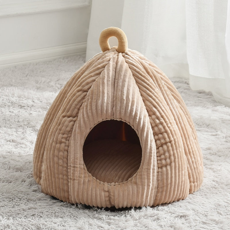 Cushioned Cat Bed - 2021-Beige / L40xW40xH38CM