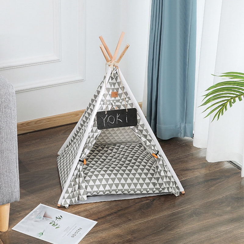 Cushioned Tent Cat Bed - Light Grey / 48X48X46X32CM