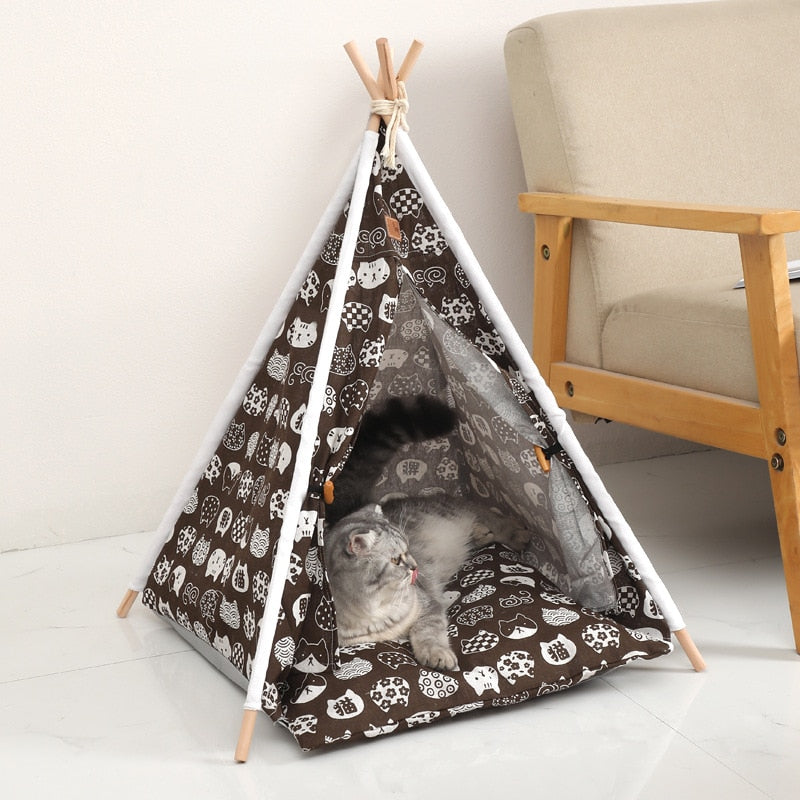 Cushioned Tent Cat Bed - Brown / 48X48X46X32CM