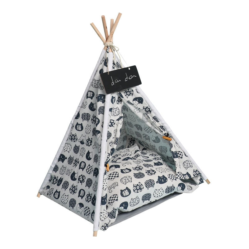 Cushioned Tent Cat Bed - Blue / 48X48X46X32CM