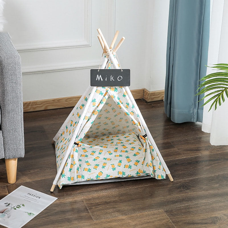 Cushioned Tent Cat Bed - Cream / 48X48X46X32CM