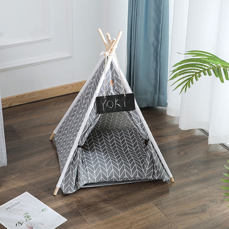 Cushioned Tent Cat Bed - Grey / 48X48X46X32CM