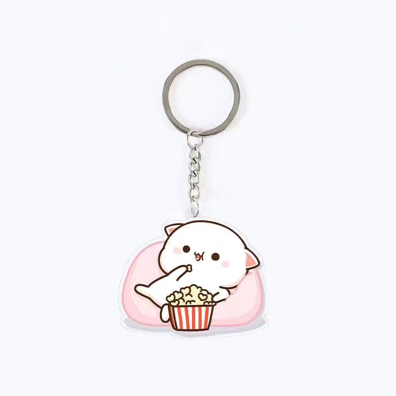 Cute Acrylic Cat Keychain - Popcorn - Cat Keychains
