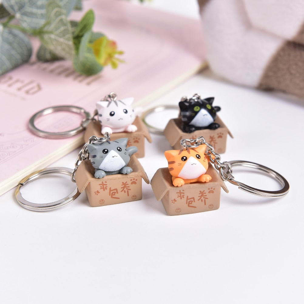 Cute Box Cat Keychain - Cat Keychains