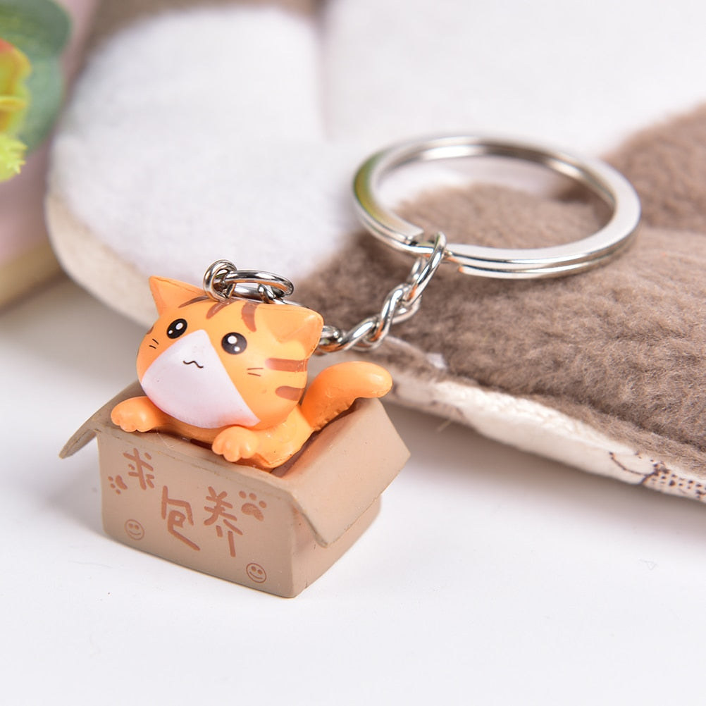 Cute Box Cat Keychain - Yellow - Cat Keychains
