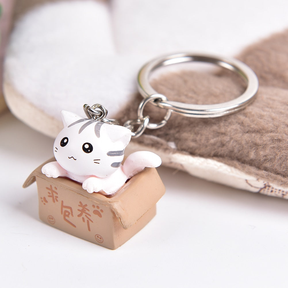 Cute Box Cat Keychain - White - Cat Keychains