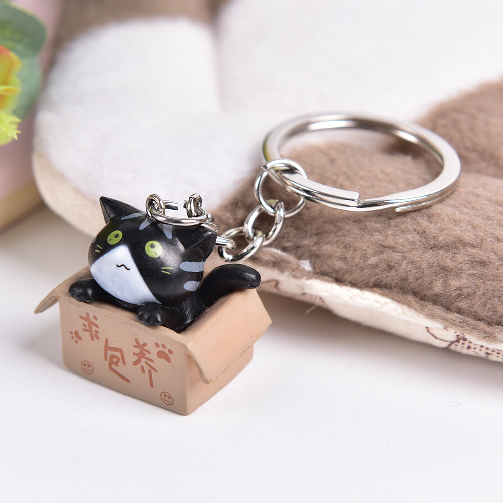 Cute Box Cat Keychain - Black - Cat Keychains