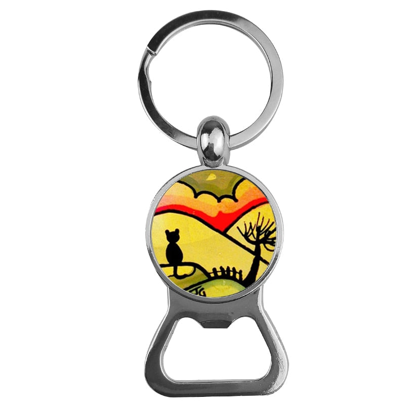 Cute Cat Bottle Opener Keychain - Yellow - Cat Keychains