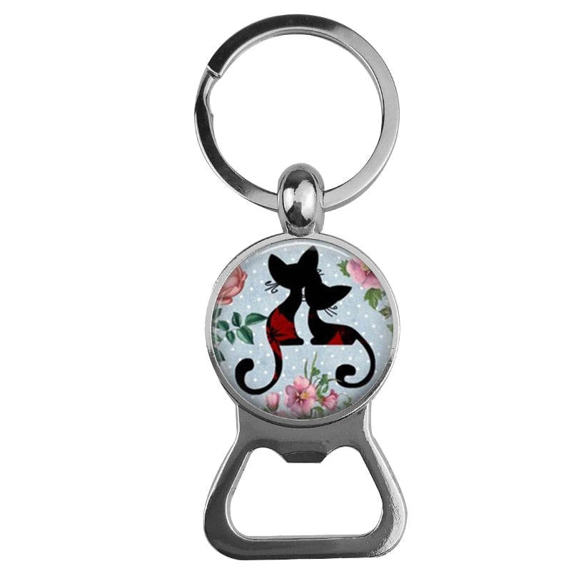 Cute Cat Bottle Opener Keychain - Blue - Cat Keychains