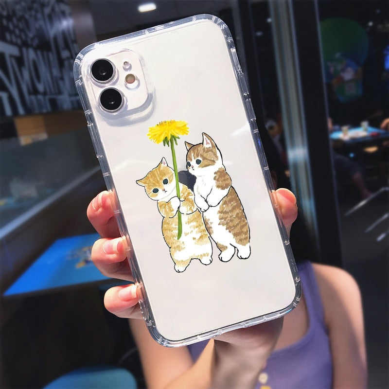 Cute Cat Clear iPhone Case - For iPhone 6 6s / Sunflower -