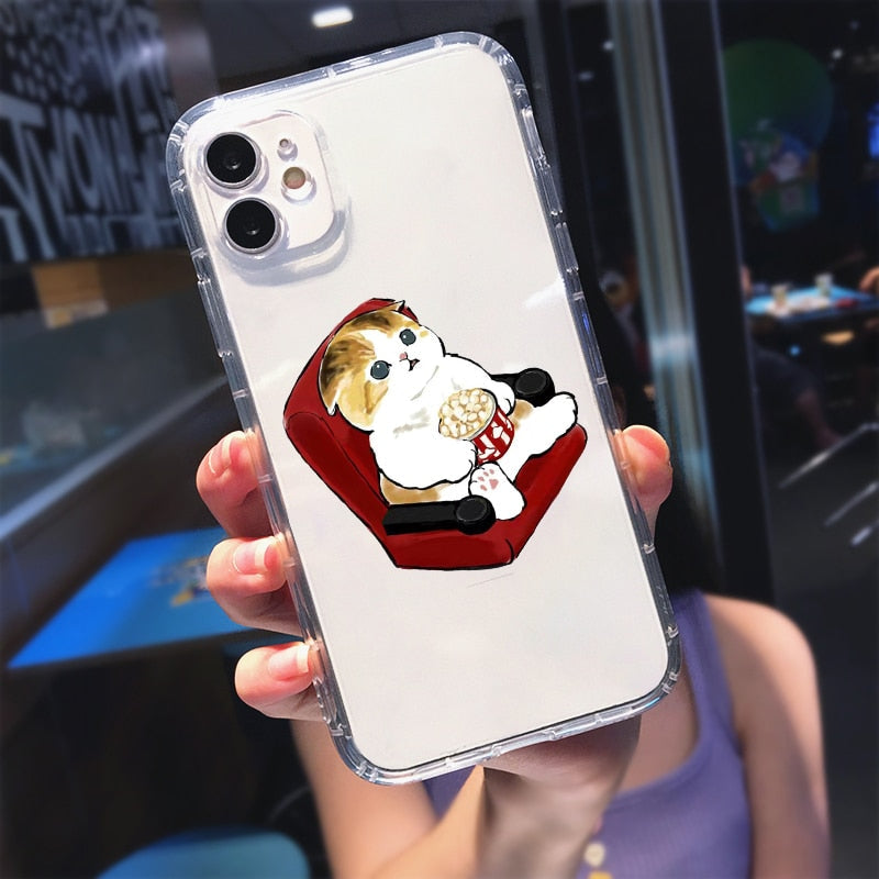 Cute Cat Clear iPhone Case - For iPhone 6 6s / Popcorn - Cat