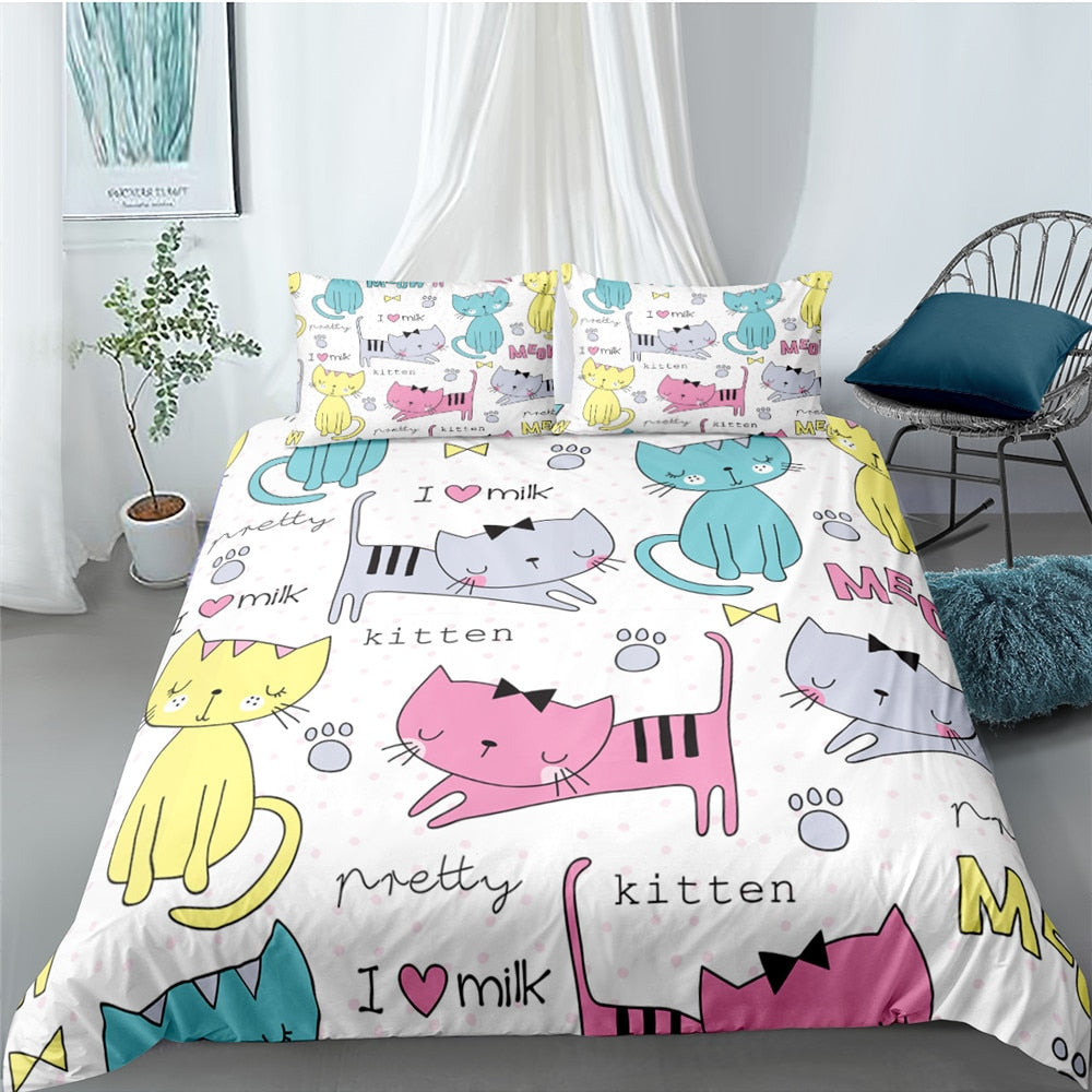 Cute Cat Duvet Cover - White / 70x133cm 2pcs