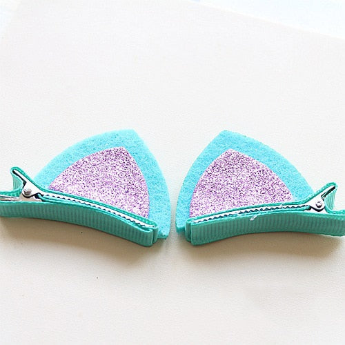 Cute Cat Ear Hair Clip - Green - Cat hair clips